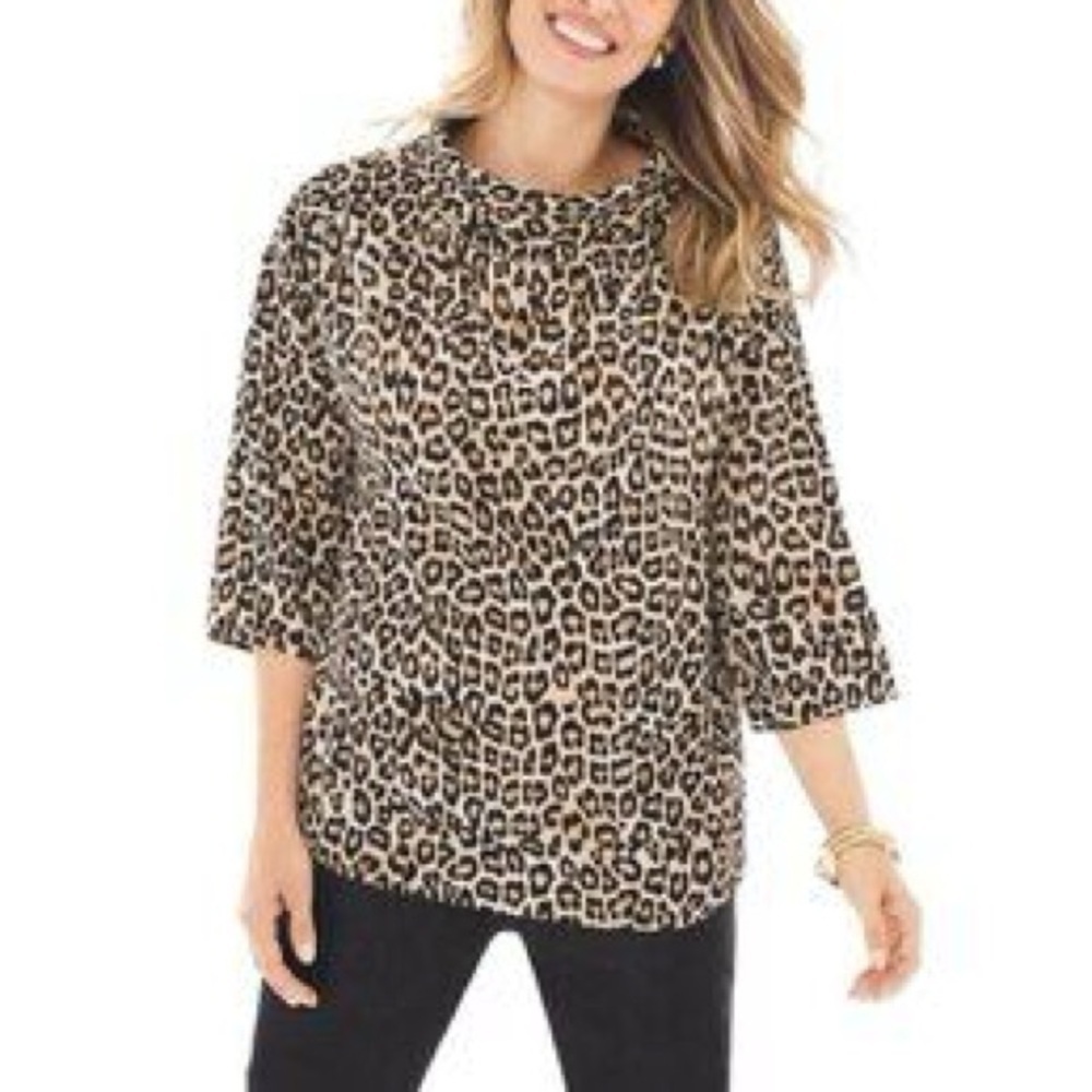 Chico’s Leopard Print Cowl Neck Boxy Blouse Top Office Career Workwear Modest M